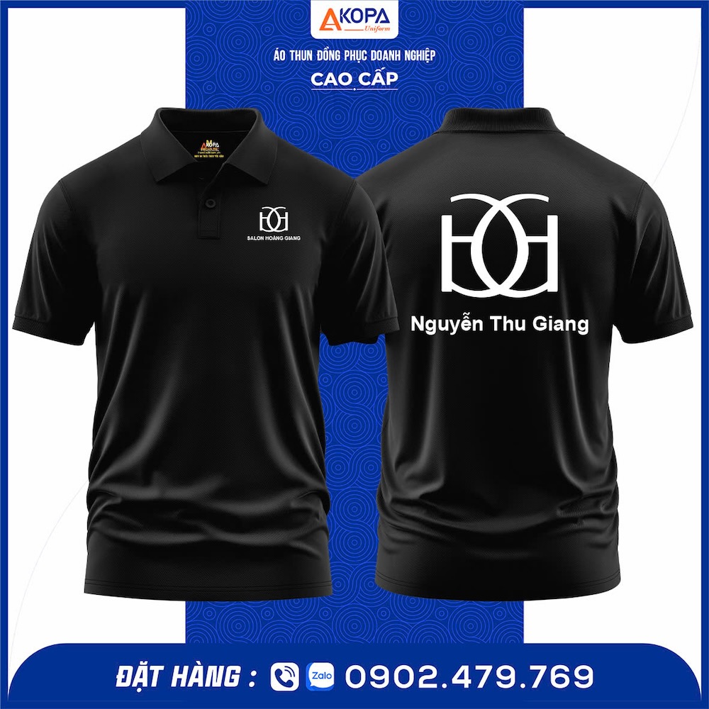 Áo thun polo đồng phục Thu Giang – thiết kế polo cổ bẻ hiện đại, in PET logo sắc nét, chất vải cá sấu 65/35 thoáng mát, co giãn tốt. May tại xưởng Đồng Phục Khởi Phát Quy Nhơn – Gia Lai, thiết kế miễn phí, giao nhanh, giá rẻ, form chuẩn, đúng mẫu thực tế.