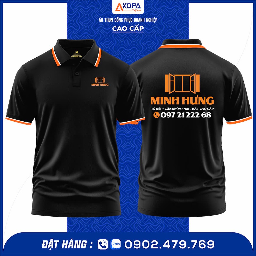 Áo thun polo đồng phục Công Ty Minh Hưng – thiết kế polo cổ bẻ hiện đại, in PET logo sắc nét, chất vải cá sấu 65/35 thoáng mát, bền màu. May tại xưởng Đồng Phục Khởi Phát Quy Nhơn – Gia Lai, thiết kế miễn phí, giao nhanh, giá rẻ, form chuẩn, đúng mẫu thực tế.