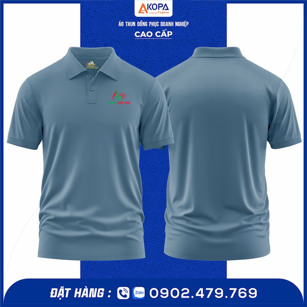 Mẫu in áo đồng phục lấy ngay cho khách hàng AKOPA, thiết kế cổ bẻ sang trọng, chất liệu cotton mát mẻ.