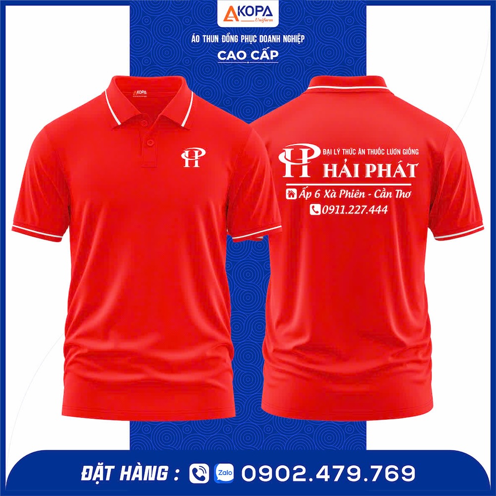 Mẫu in áo đồng phục lấy ngay cho đại lý thức ăn thuốc lươn giống Hải Phát, thiết kế cổ bẻ sang trọng, chất liệu cotton mát mẻ.