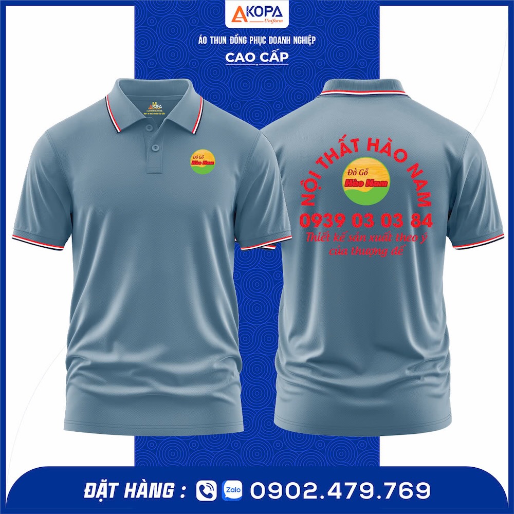 Mẫu in áo đồng phục lấy ngay cho công ty nội thất Hào Nam, thiết kế cổ bẻ sang trọng, chất liệu cotton mát mẻ.