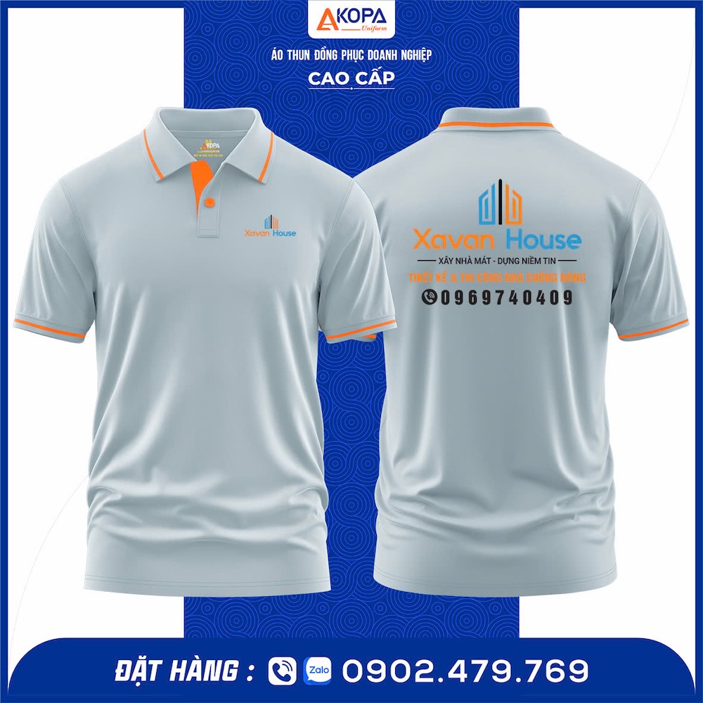 Mẫu in áo đồng phục lấy ngay cho công ty Xavan House, thiết kế cổ bẻ sang trọng, chất liệu cotton mát mẻ.