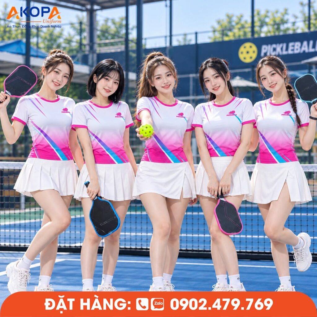 áo pickleball nữ phối màu trắng, hồng – AKOPA