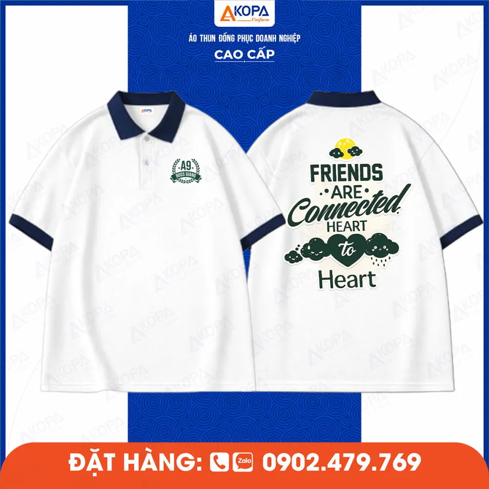 Mẫu áo lớp đồng phục polo xanh rêu in slogan Together We Fight