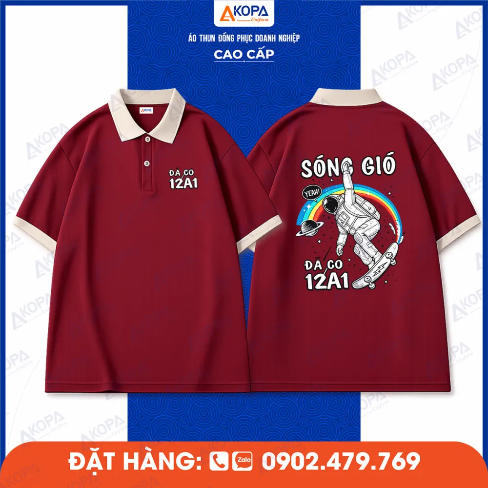 Áo lớp đỏ 12A1 in hình phi hành gia lướt ván