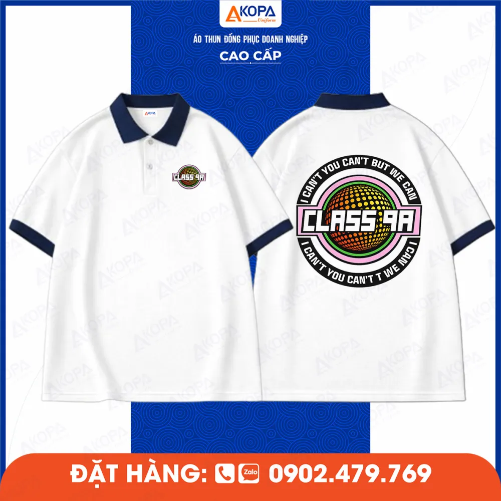 mẫu áo lớp 10A2 màu đỏ cổ polo in logo lớn phía sau