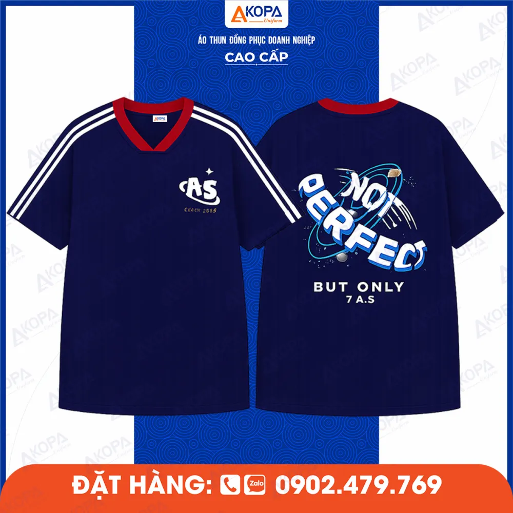 Áo lớp đồng phục cổ tim xanh in slogan Not Perfect