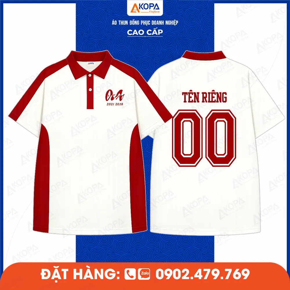 Áo Lớp Trắng Phối Đỏ Số 00 Tên Riêng