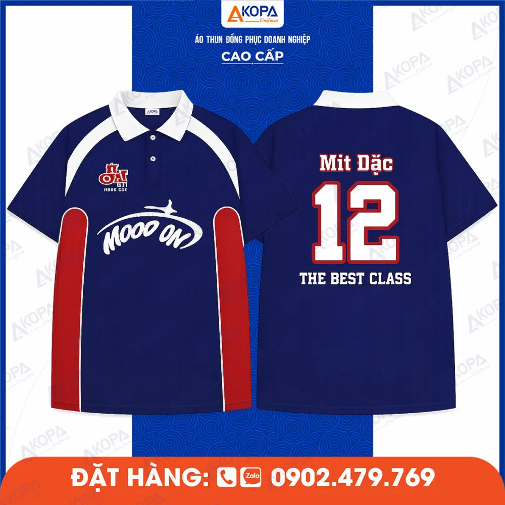Áo lớp xanh phối đỏ in số 12 và chữ The Best Class