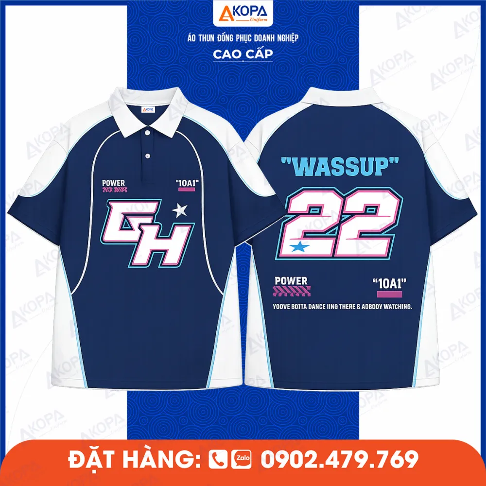 Áo lớp xanh phối trắng in số 22 phong cách trẻ trung