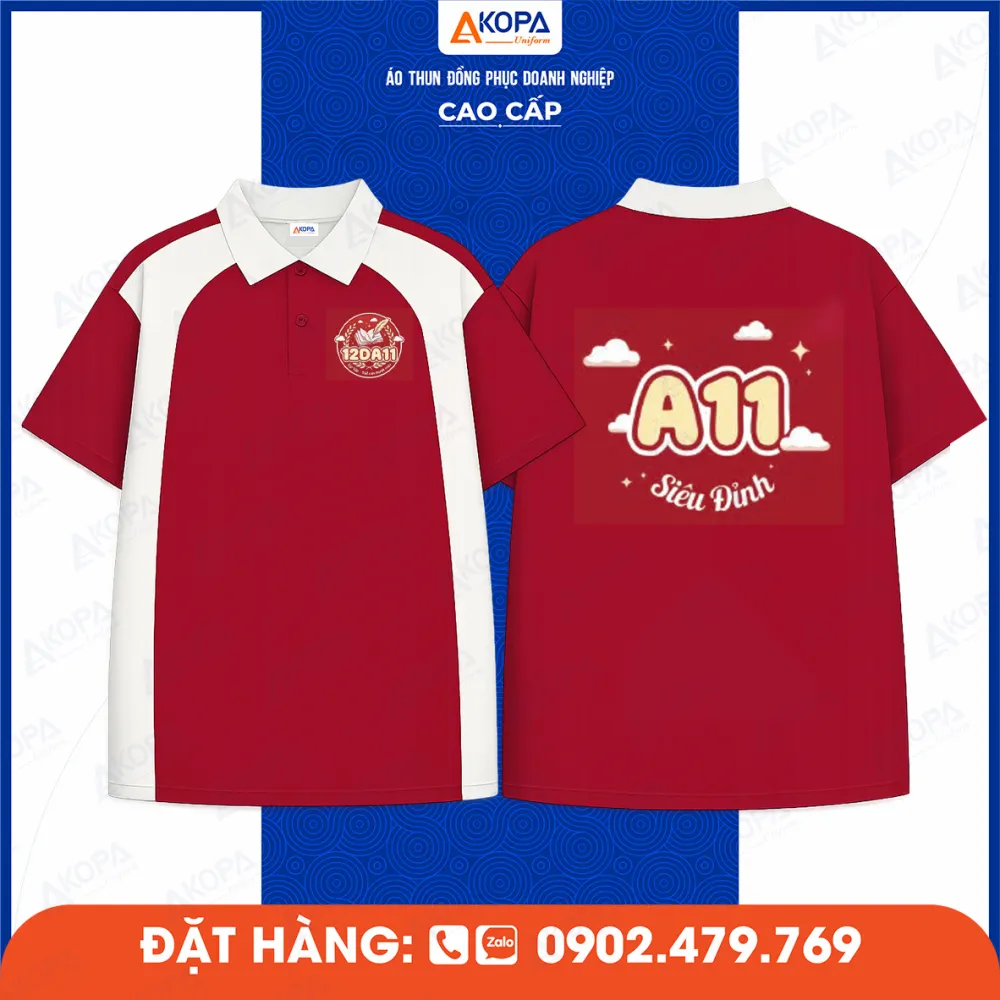 Áo lớp màu đỏ phối trắng in A11 Siêu Đỉnh
