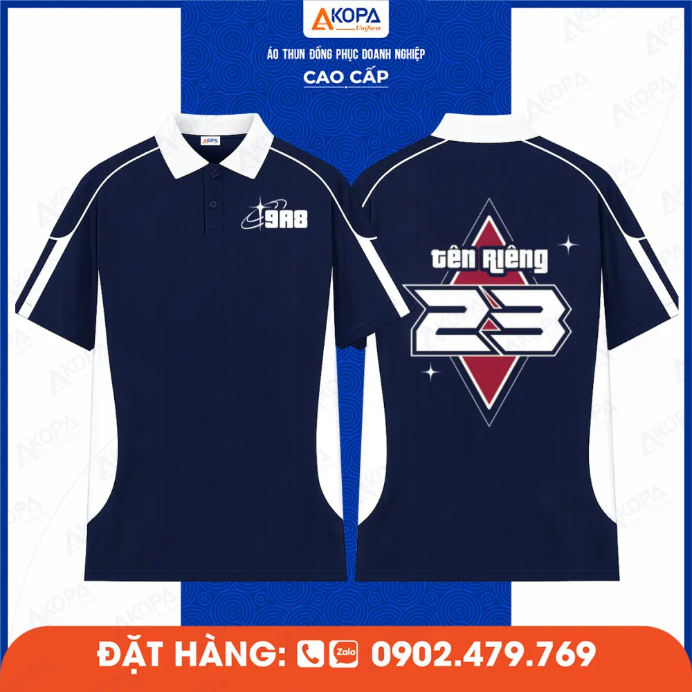 Áo lớp xanh đậm phối trắng in số 23 cá nhân hóa