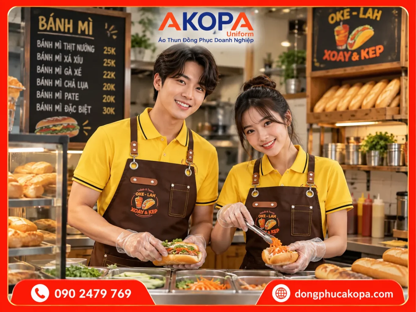in tạp dề cho quán bánh mì khách hàng AKOPA