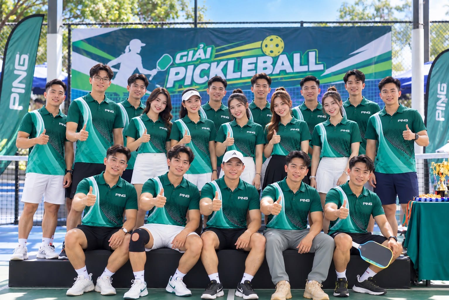 Áo Đồng Phục Pickleball Đội Giải Xanh Lá Đậm