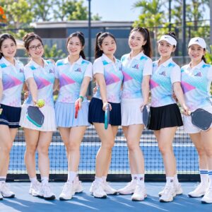 Áo Đồng Phục Pickleball Nữ Trắng Họa Tiết Pastel