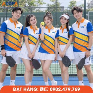 Áo Đồng Phục Pickleball Trắng Cam Xanh Dương