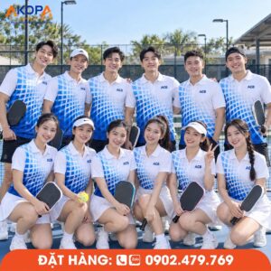 Áo Đồng Phục Pickleball Trắng Họa Tiết Xanh Dương