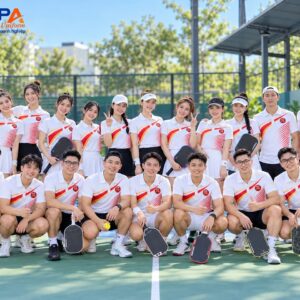 Áo Đồng Phục Pickleball Trắng Phối Đỏ Đội Đông