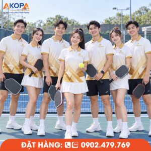Áo Đồng Phục Pickleball Trắng Phối Vàng Gold