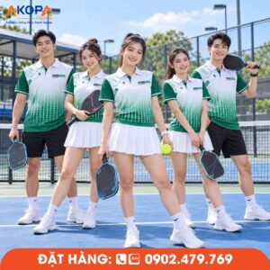 Áo Đồng Phục Pickleball Trắng Phối Xanh Lá