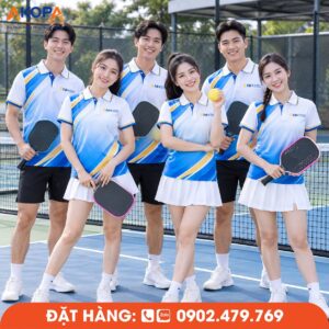 Áo Đồng Phục Pickleball Xanh Dương Phối Trắng Vàng