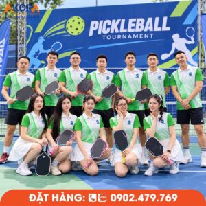 Áo Đồng Phục Pickleball Xanh Lá Mạ Phối Trắng