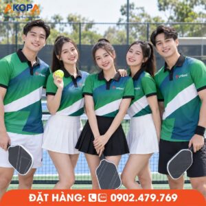 Áo Đồng Phục Pickleball Xanh Lá Sọc Chéo Trắng
