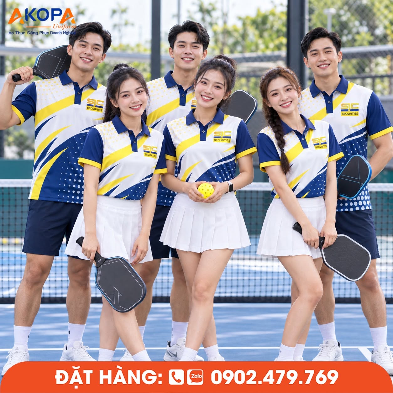 Áo Đồng Phục Pickleball Xanh Navy Phối Vàng