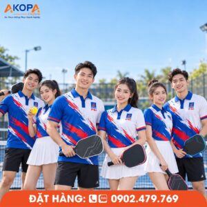 Áo Polo Pickleball Xanh Dương Phối Đỏ